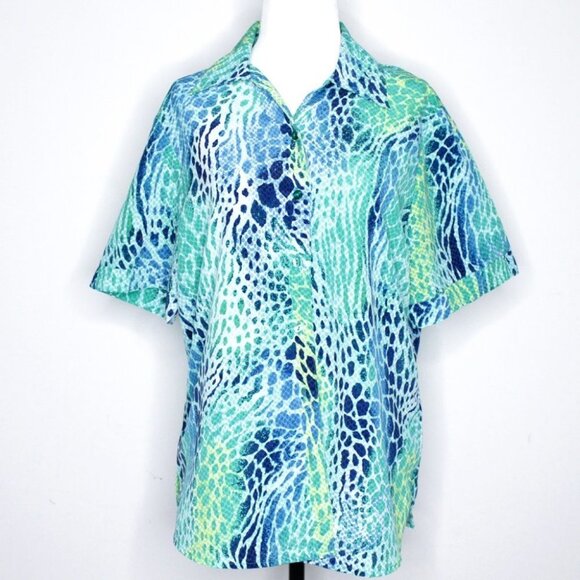 NWT Unisex Watercolor Print Button  Down Shirt by Alia - Picture 2 of 11